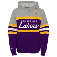 Youth Mitchell & Ness Purple/Heather Gray Los Angeles Lakers Hardwood Classics Head Coach Pullover Hoodie