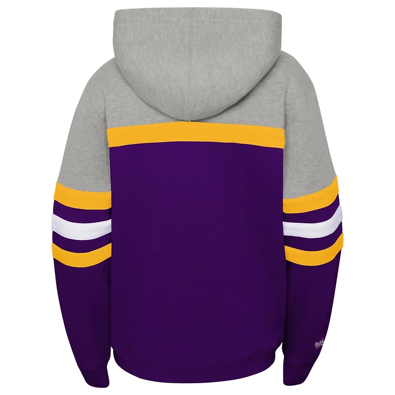 Youth Mitchell & Ness Purple/Heather Gray Los Angeles Lakers Hardwood Classics Head Coach Pullover Hoodie