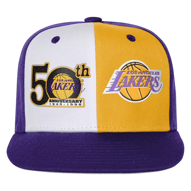 Casquette snapback double devant Mitchell & Ness violette 50e anniversaire des Los Angeles Lakers