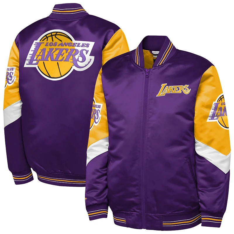 Veste en satin épais entièrement zippée violette Mitchell & Ness des Los Angeles Lakers Throw It Back pour jeune