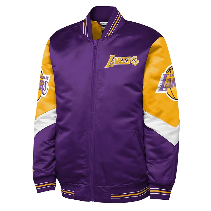 Youth Mitchell & Ness Purple Los Angeles Lakers Throw It Back Heavyweight Full-Zip Satin Jacket