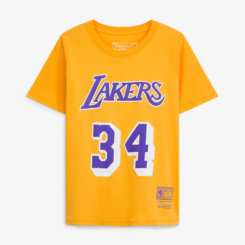 Youth Mitchell & Ness Shaquille O'Neal Gold Los Angeles Lakers Hardwood Classics Name Number T-Shirt