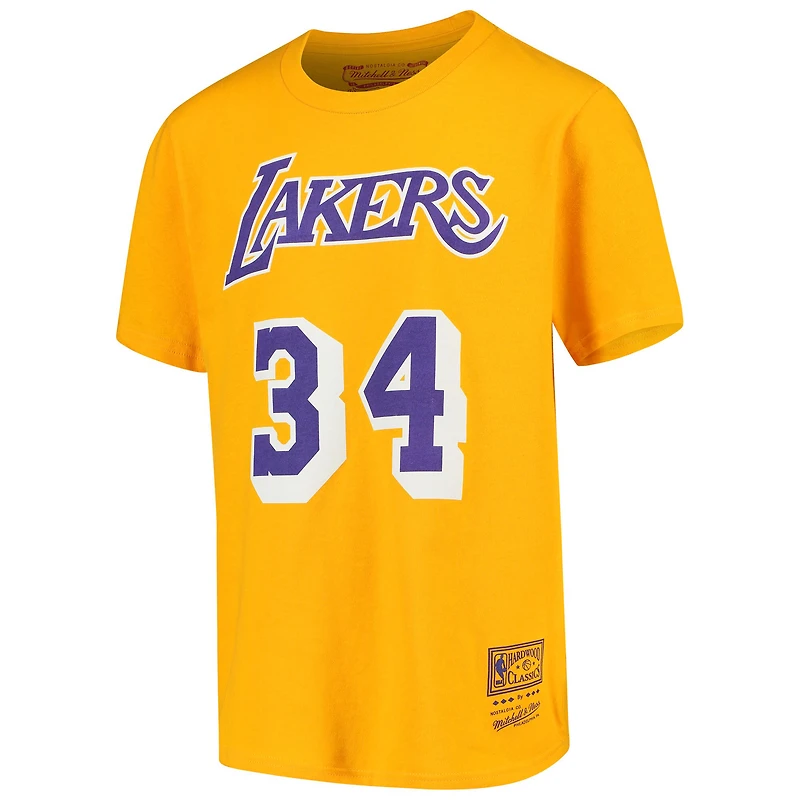 Youth Mitchell & Ness Shaquille O'Neal Gold Los Angeles Lakers Hardwood Classics Name Number T-Shirt