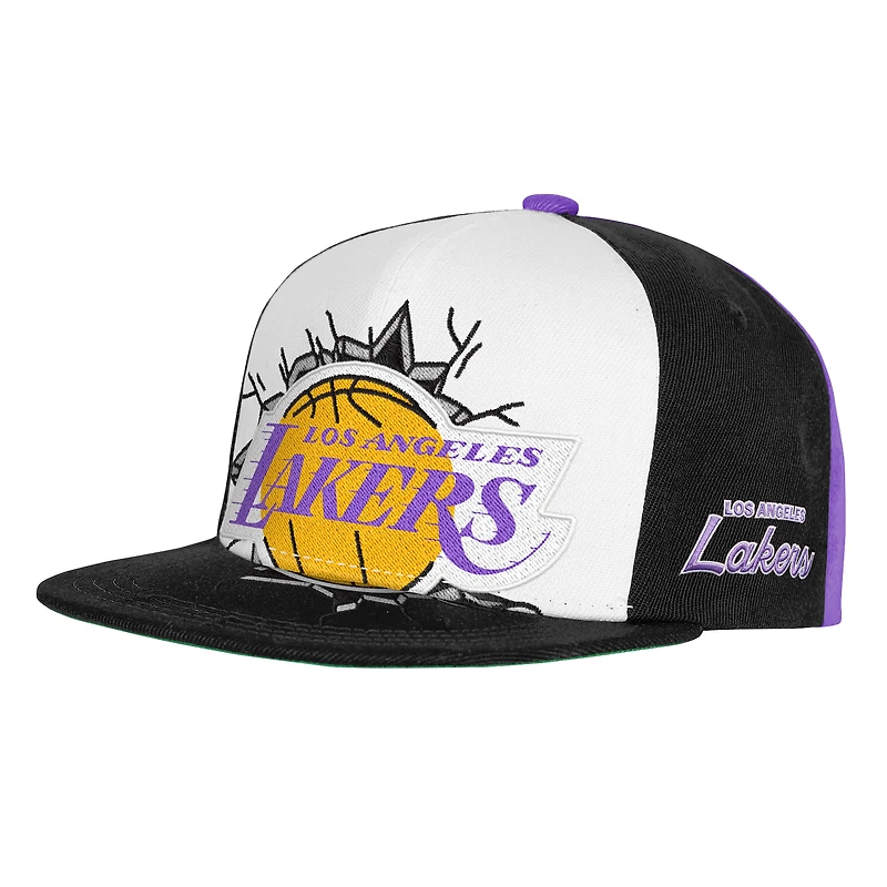 Casquette snapback Mitchell & Ness blanche pour enfant, mascotte des Lakers de Los Angeles