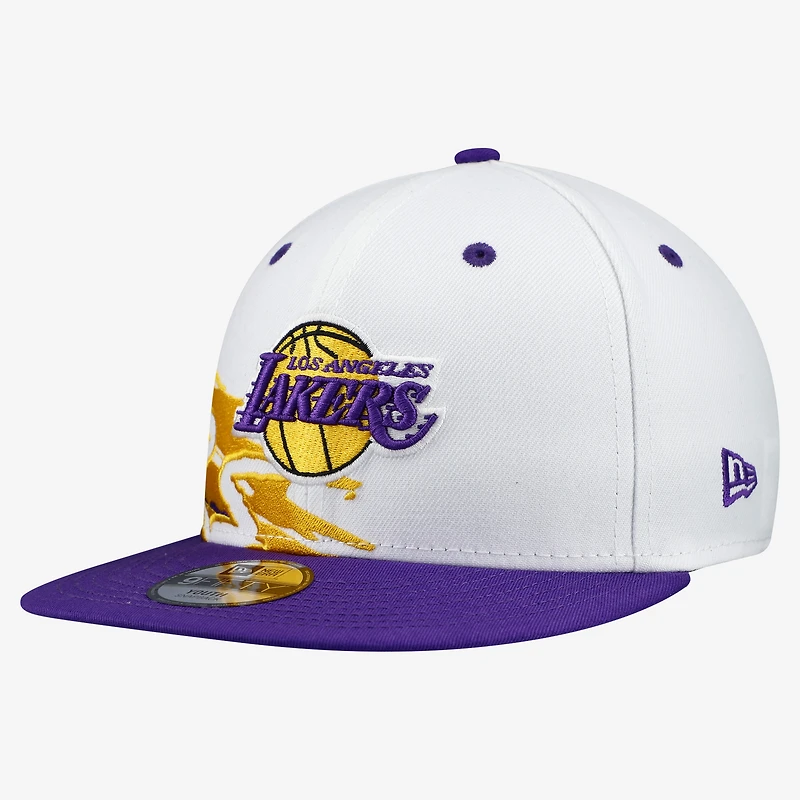 Casquette snapback New Era Swept 9FIFTY blanche et violette pour jeunes, Los Angeles Lakers.