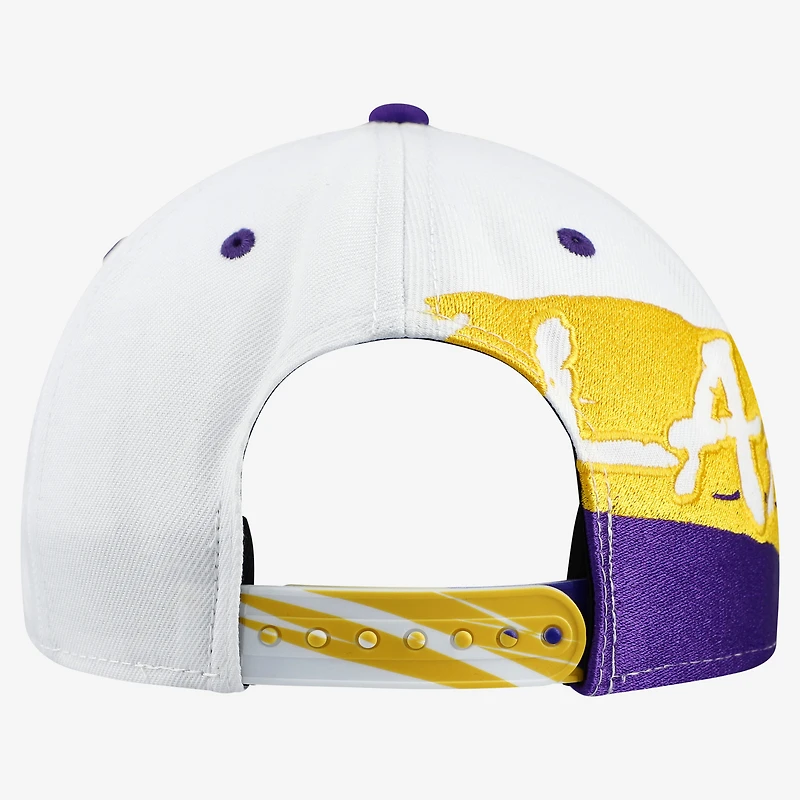 Casquette snapback New Era Swept 9FIFTY blanche et violette pour jeunes, Los Angeles Lakers.
