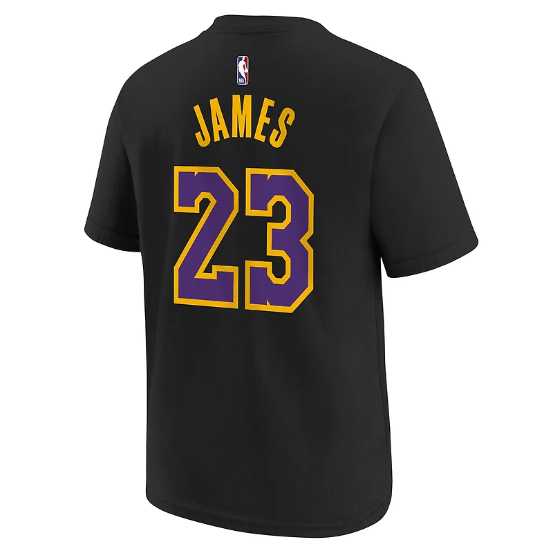 T-shirt Nike LeBron James noir Los Angeles Lakers édition City 2025/26 pour jeunes, nom et numéro