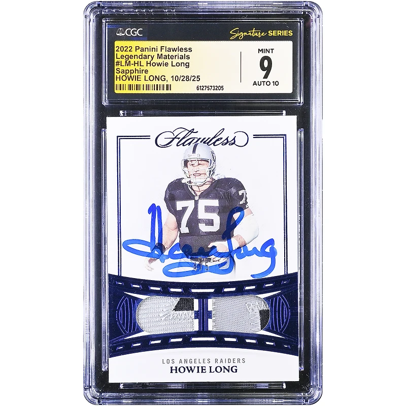Howie Long Los Angeles Raiders Autographed 2022 Panini Flawless Sapphire #LM-HL #/5 CGC Authenticated 9/10 Card