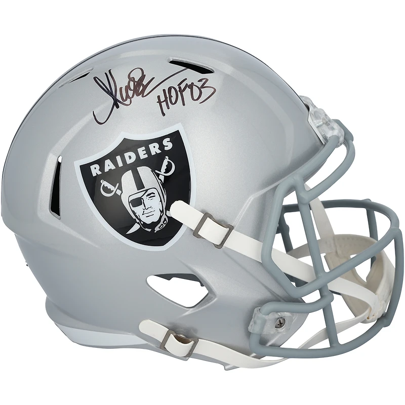 Casque Riddell Speed ​​autographié par Marcus Allen des Los Angeles Raiders avec inscription « HOF 03 »