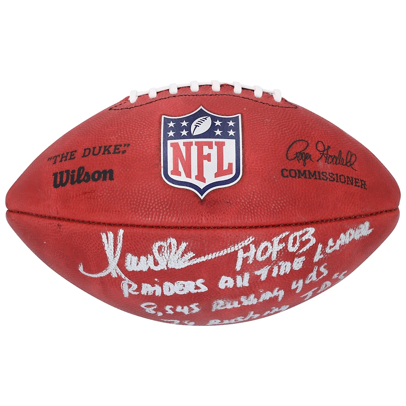 Ballon de football Wilson Duke dédicacé par Marcus Allen des Los Angeles Raiders, en couleur, avec plusieurs inscriptions - Édition limitée à 5 exemplaires