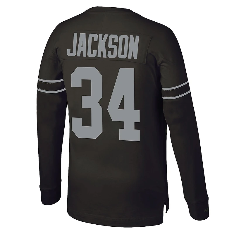 Haut à manches longues Mitchell & Ness Bo Jackson pour homme, noir, avec nom et numéro de joueur la retraite des Los Angeles Raiders
