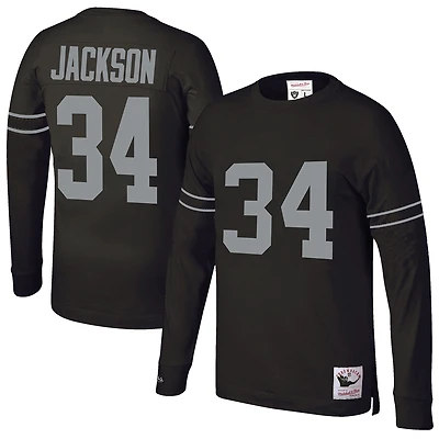 Haut à manches longues Mitchell & Ness Bo Jackson pour homme, noir, avec nom et numéro de joueur la retraite des Los Angeles Raiders