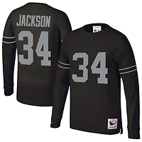 Haut à manches longues Mitchell & Ness Bo Jackson pour homme, noir, avec nom et numéro de joueur la retraite des Los Angeles Raiders
