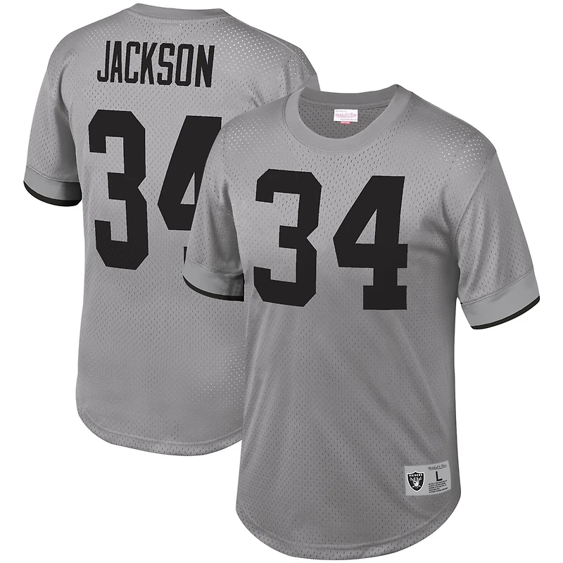 Haut en maille Mitchell & Ness Bo Jackson gris Los Angeles Raiders pour hommes, nom et numéro du joueur retraité