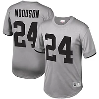 Mitchell & Ness Charles Woodson Silver Los Angeles Raiders Retired Player Name Number Mesh Crew Neck Top