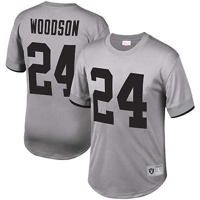 Mitchell & Ness Charles Woodson Silver Los Angeles Raiders Retired Player Name Number Mesh Crew Neck Top