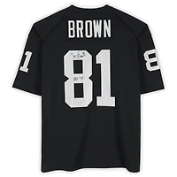 Maillot authentique Mitchell & Ness noir autographié par Tim Brown des Los Angeles Raiders de 1994 avec inscription « HOF 15 »