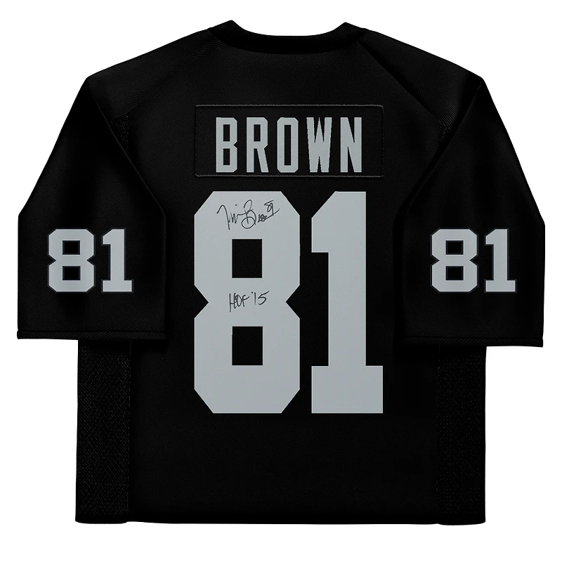 Maillot authentique Mitchell & Ness noir autographié par Tim Brown des Los Angeles Raiders de 1994 avec inscription « HOF 15 »