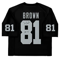 Maillot authentique Mitchell & Ness noir autographié par Tim Brown des Los Angeles Raiders de 1994 avec inscription « HOF 15 »
