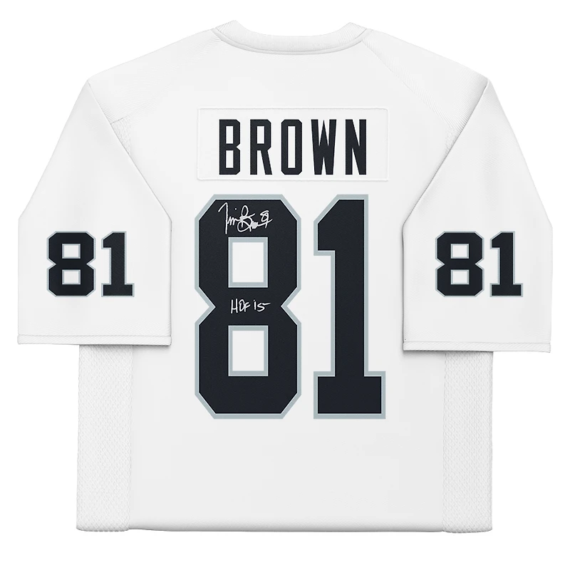 Maillot authentique Mitchell & Ness blanc autographié par Tim Brown des Los Angeles Raiders de 1994 avec inscription « HOF 15 »