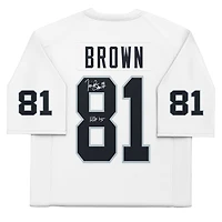 Maillot authentique Mitchell & Ness blanc autographié par Tim Brown des Los Angeles Raiders de 1994 avec inscription « HOF 15 »