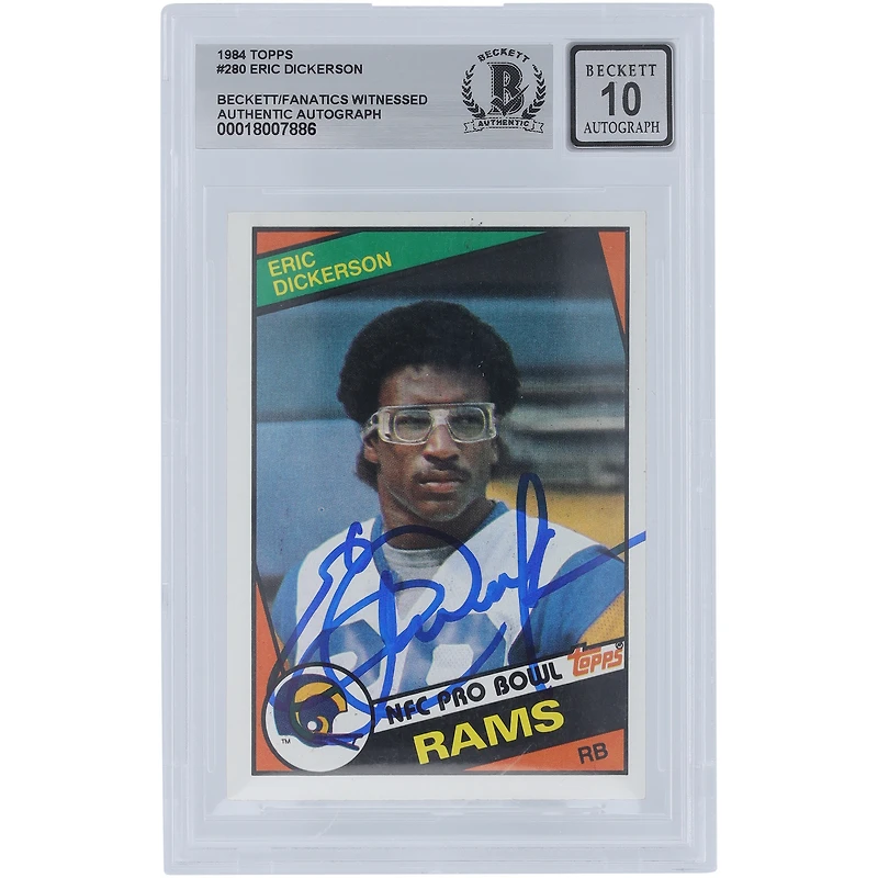 Carte de recrue autographiée par Eric Dickerson des Los Angeles Rams, numéro 280 de Beckett, numéro 10, signée par les fans de 1984