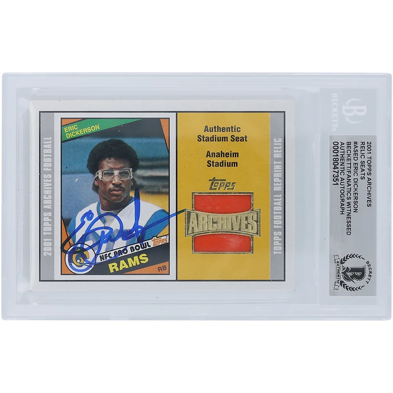 Eric Dickerson Los Angeles Rams Autographié 2001 Topps Archives Authentique Siège de Stade Relique #280 Beckett Fanatics Témoin Carte Authentifiée