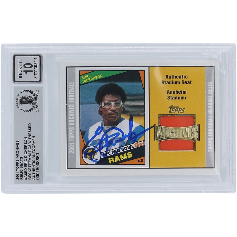 Eric Dickerson Los Angeles Rams Autographié 2001 Topps Archives Authentique Siège de Stade Relique #AS-ED Beckett Fanatics Témoin Authentifié 10 Carte