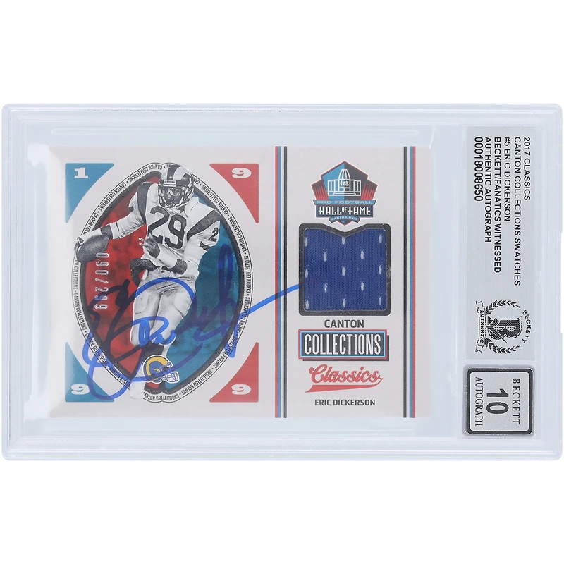 Eric Dickerson Los Angeles Rams Autographed 2017 Panini Classics Canton Collection Blue Relic #HOF-ED #/299 Beckett Fanatics Witnessed Authenticated 10 Card