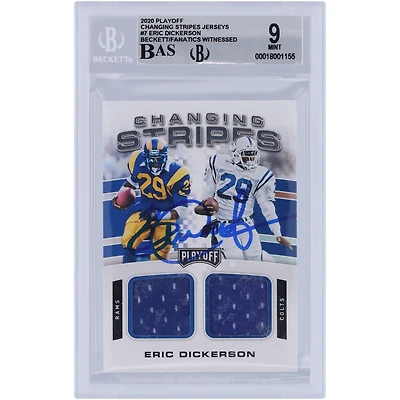 Maillot double relique autographié des séries éliminatoires Panini 2020 d'Eric Dickerson des Los Angeles Rams #CS-ED, carte 9/10 authentifiée et témoin des fanatiques de Beckett