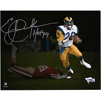 Eric Dickerson Los Angeles Rams Autographed 8" x 10" White Jersey Running Photograph with "HOF 99" Inscription