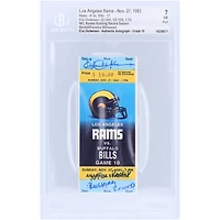 Billet autographié par Eric Dickerson des Los Angeles Rams, record de précipitations pour les recrues de la NFL, saison 2019. Les fans de Beckett ont été témoins d'un billet authentifié 7/10 du 27 novembre 1983 avec l'inscription « NFL Rookie Rushing Record ».