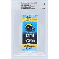 Billet NM 7 authentifié dédicacé par Eric Dickerson des Los Angeles Rams pour la première semaine de la pré-saison, semaine 1, par les fans de Beckett, daté du 6 août 1983, avec l'inscription « NFL Debut »