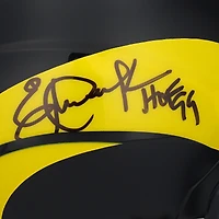 Casque miniature Riddell Rivalry Speed ​​autographié par Eric Dickerson, joueur des Rams de Los Angeles, avec inscription « HOF 99 ».