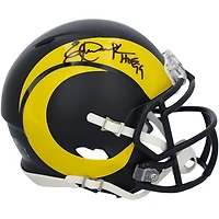 Casque miniature Riddell Rivalry Speed ​​autographié par Eric Dickerson, joueur des Rams de Los Angeles, avec inscription « HOF 99 ».