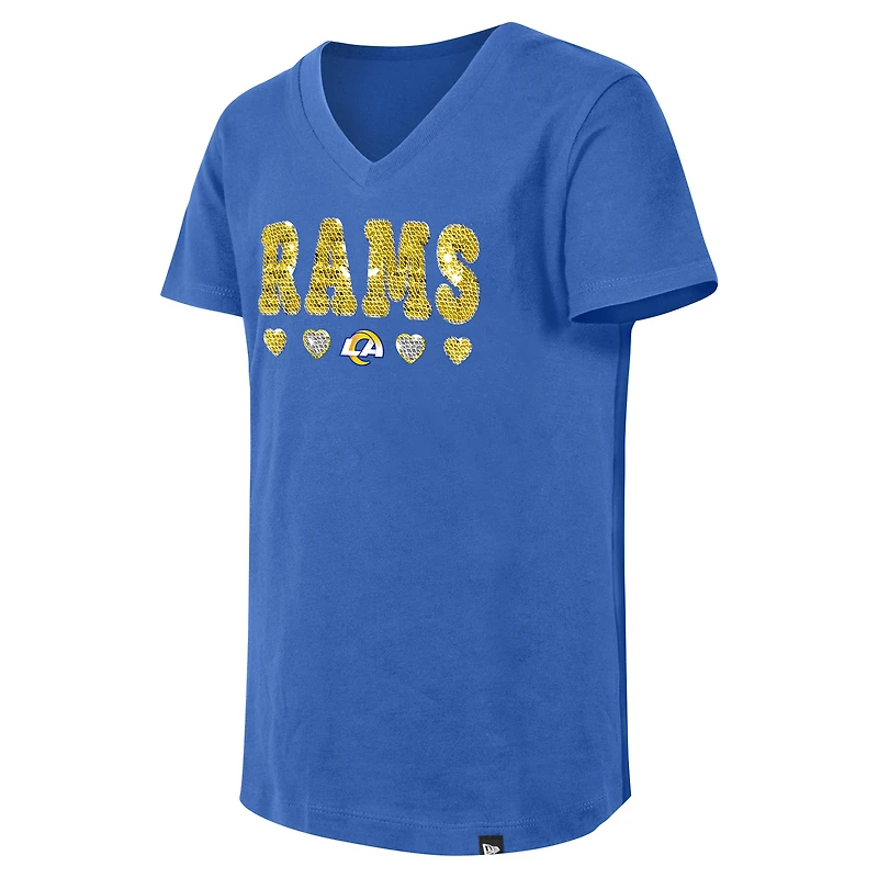 T-shirt à col en V sequins rabattables pour filles New Era Royal Los Angeles Rams