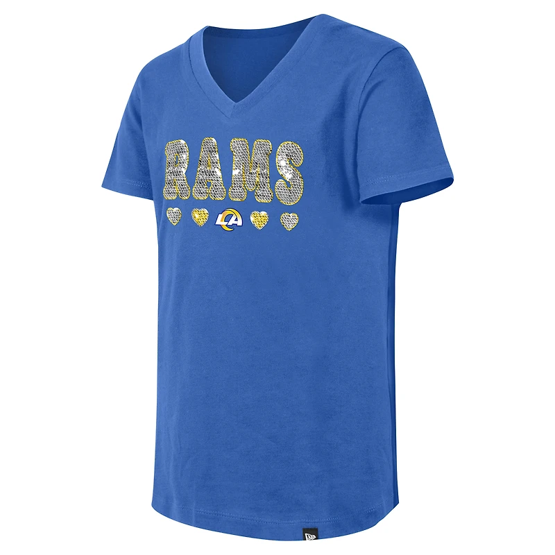 T-shirt à col en V sequins rabattables pour filles New Era Royal Los Angeles Rams