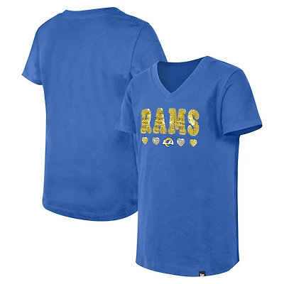 T-shirt à col en V sequins rabattables pour filles New Era Royal Los Angeles Rams