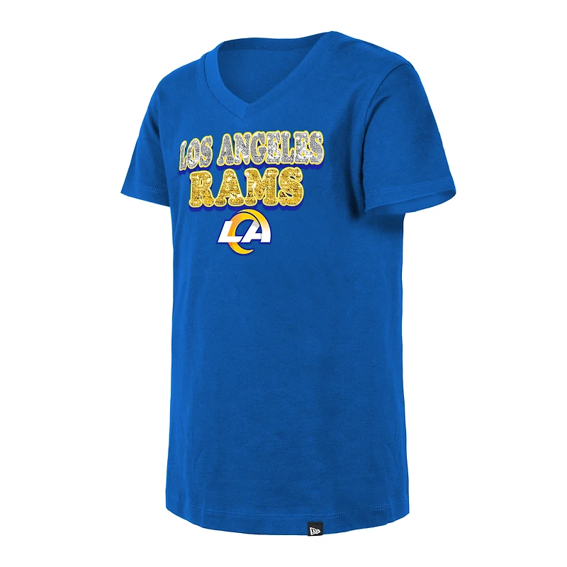 Girls Youth New Era Royal Los Angeles Rams Reverse Sequin V-Neck T-Shirt