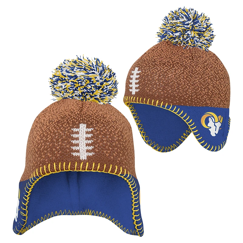 Infant Brown Los Angeles Rams Football Head Knit Hat with Pom