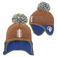 Infant Brown Los Angeles Rams Football Head Knit Hat with Pom