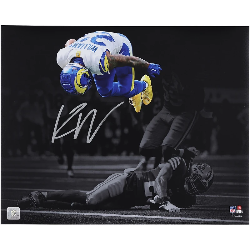 Photo Flip Spotlight autographiée de Kyren Williams, joueur des Rams de Los Angeles, format 16 x 20 pouces.