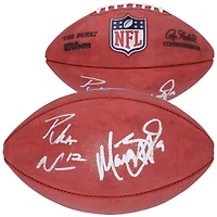 Ballon de football Wilson Duke en couleur, autographié par Matthew Stafford et Puka Nacua des Rams de Los Angeles.