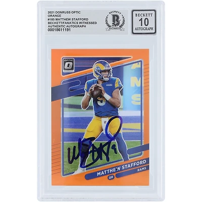 Matthew Stafford Los Angeles Rams Autographed 2021 Panini Donruss Optic Orange Prizm #185 #/199 Beckett Fanatics Witnessed Authenticated 10 Card