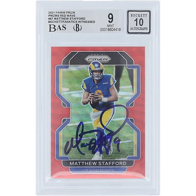 Matthew Stafford Los Angeles Rams Autographed 2021 Panini Prizm Red Wave Prizm #67 #/149 Beckett Fanatics Witnessed Authenticated 9/10 Card