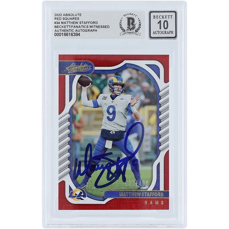 Matthew Stafford Los Angeles Rams Autographed 2022 Panini Absolute Red Squares #34 #/499 Beckett Fanatics Witnessed Authenticated 10 Card