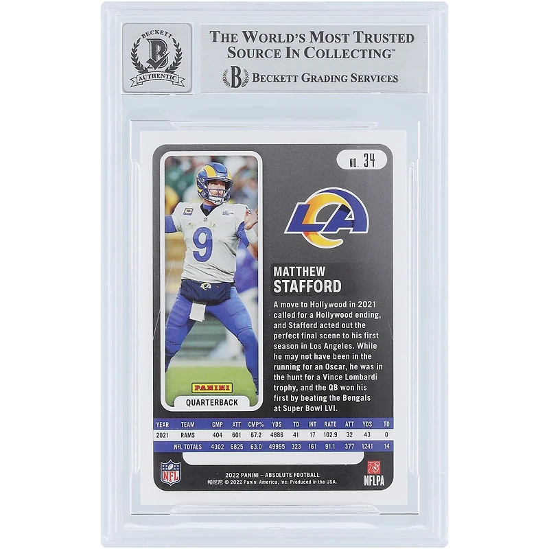 Matthew Stafford Los Angeles Rams Autographed 2022 Panini Absolute Red Squares #34 #/499 Beckett Fanatics Witnessed Authenticated 10 Card
