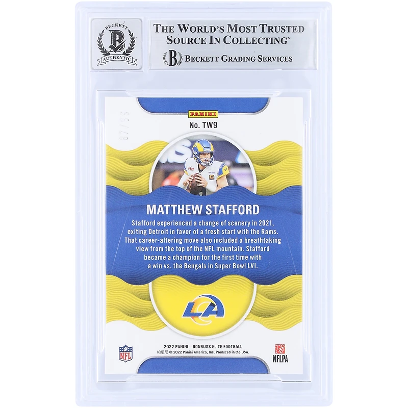 Matthew Stafford Los Angeles Rams Autographed 2022 Panini Donruss Elite Title Waves Red #TW9 #/99 Beckett Fanatics Witnessed Authenticated 10 Card