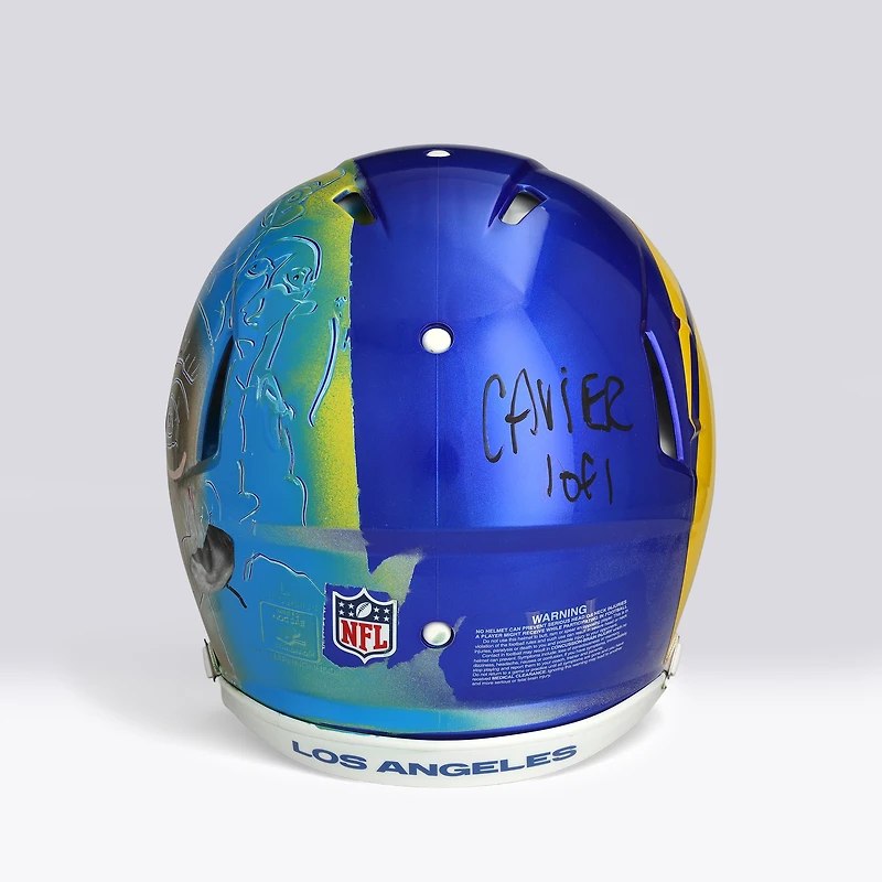 Casque Riddell Speed ​​Authentic autographié par Matthew Stafford (Los Angeles Rams) - Illustration de Caviar Coleman - Édition limitée n° 1/1