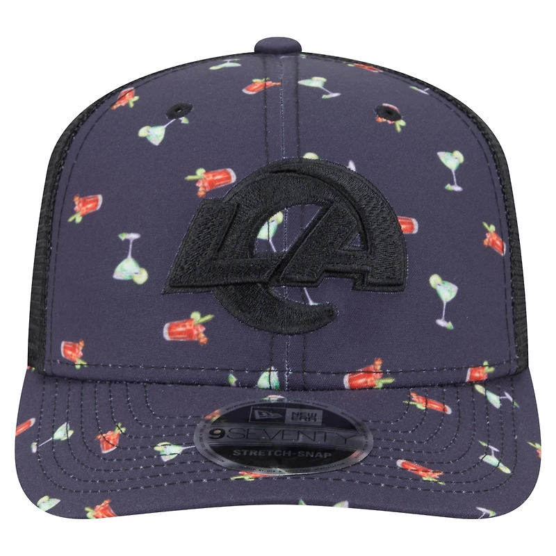 Casquette extensible à boutons-pression New Era bleu marine/noir Los Angeles Rams Adventure Drinks Pattern 9SEVENTY pour homme